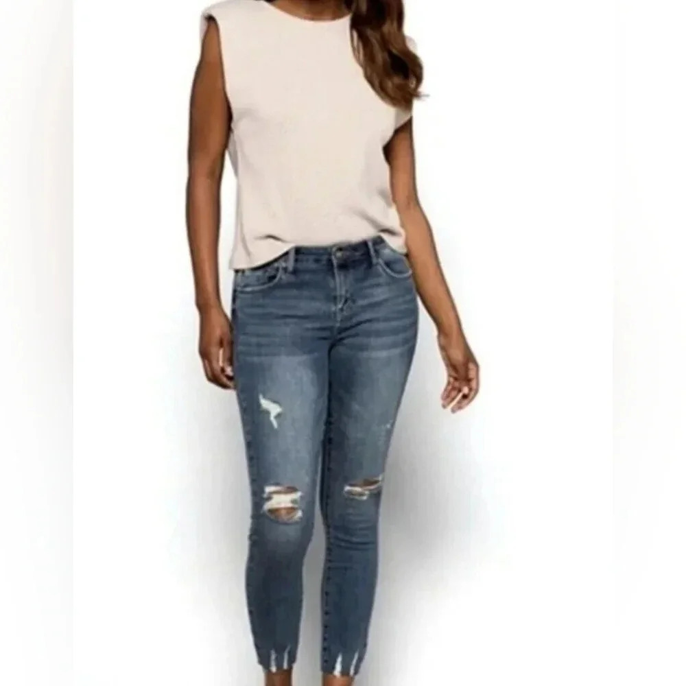 ♥️ Pistola ♥️| Dark Wash Mid Rise Distressed Skinny Jean's Sz 26